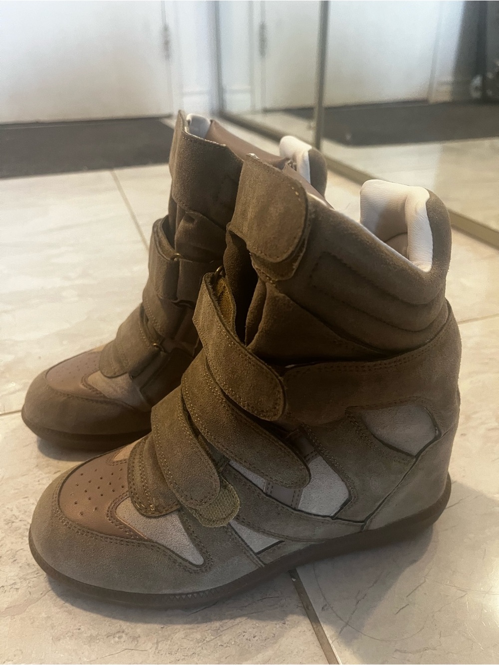 Women’s High-Top Wedge Sneaker Boots in Olive is Isabel Marant